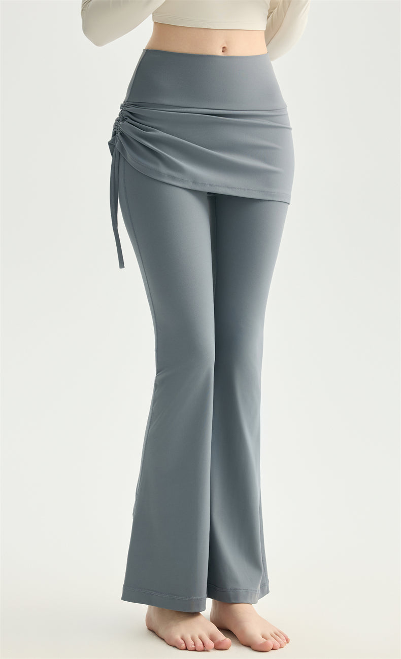 NULS Ruched Skirted Yoga Flare Pants fit detail - women's yoga activewear by Lepeins