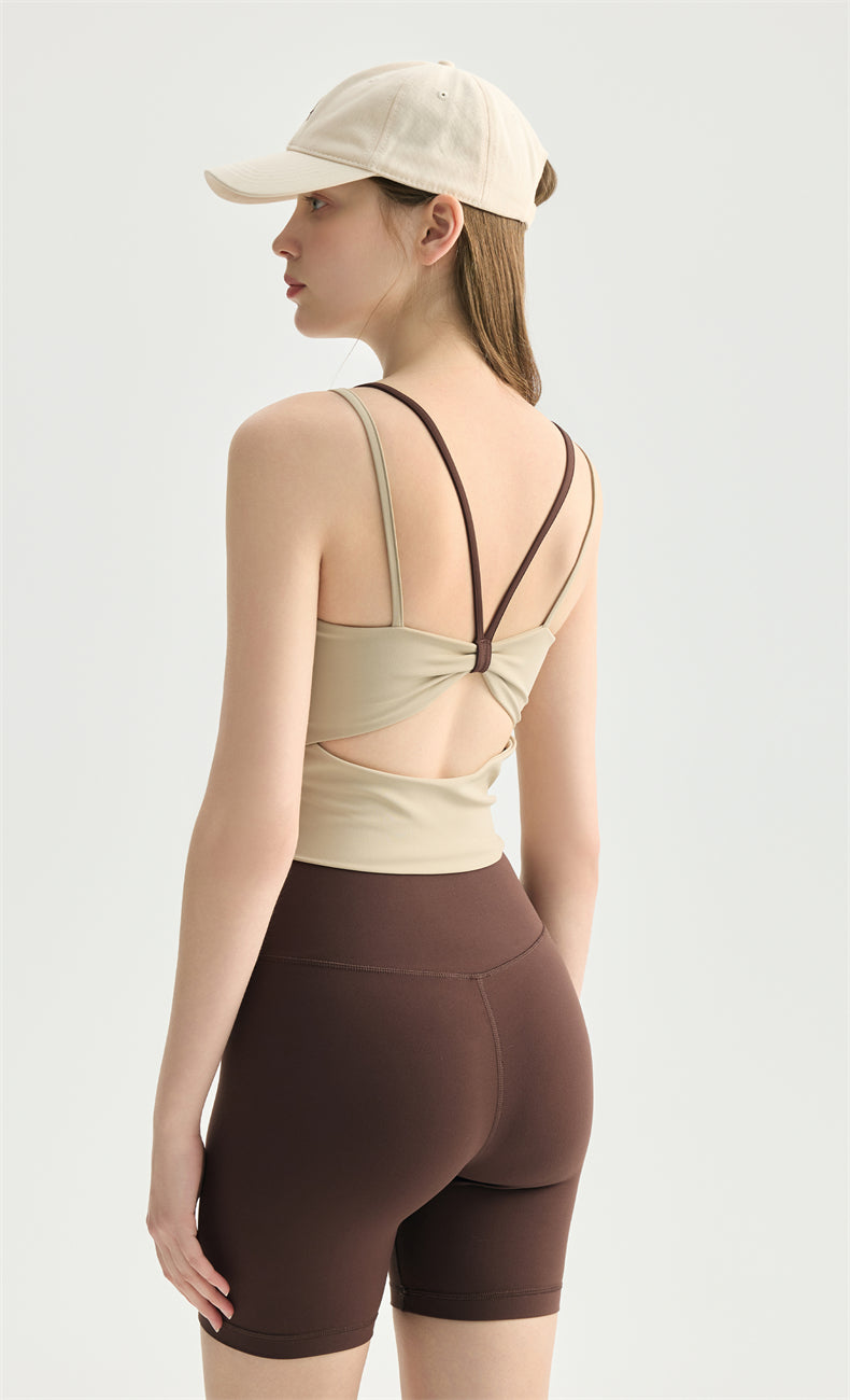NULS Butterfly Cross-Back Yoga Tank - Faux Layered Studio Top movement view - women's yoga activewear by Lepeins
