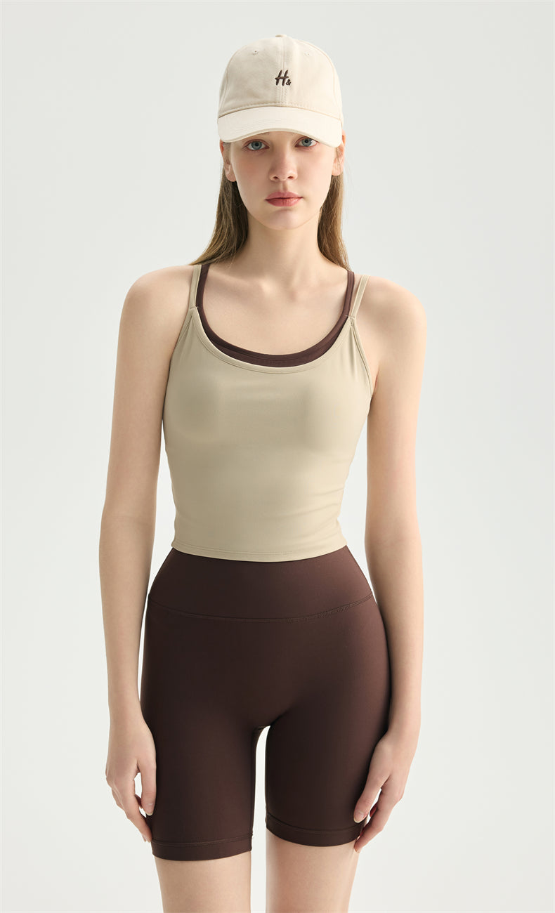 NULS Butterfly Cross-Back Yoga Tank - Faux Layered & Built-In Bra