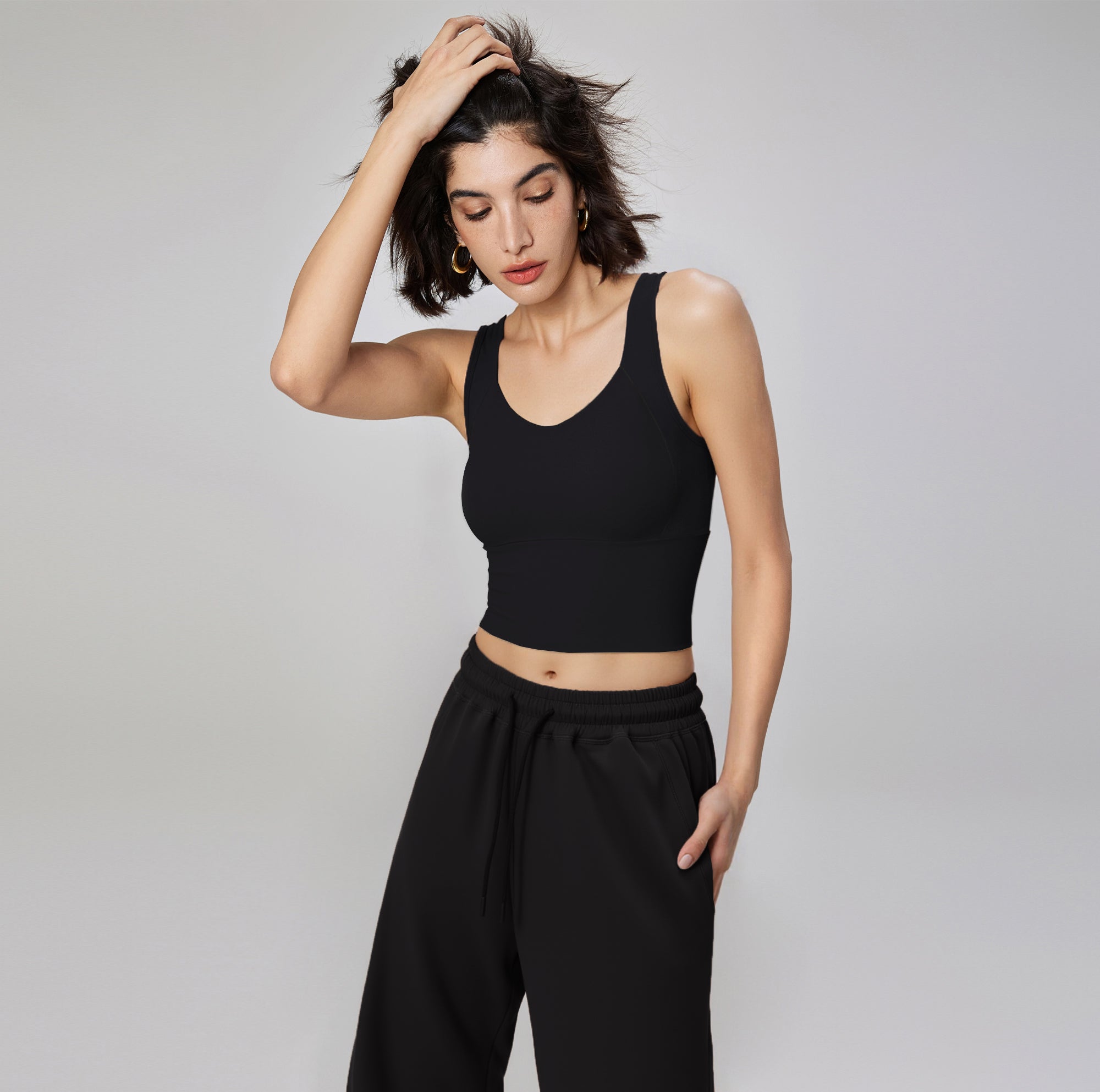 Contrasting Color Fixed Cup Sports Bra for Women - Integrated Yoga Vest