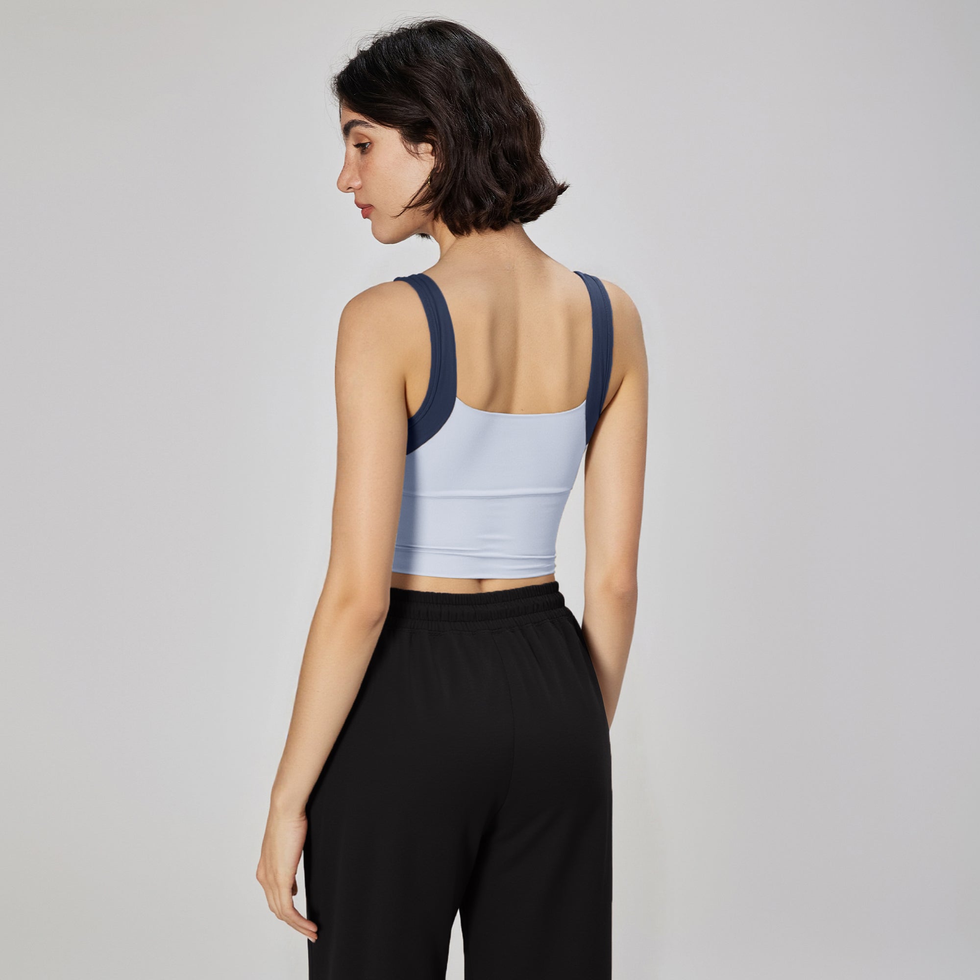 Contrasting Color Fixed Cup Sports Bra for Women - Integrated Yoga Vest