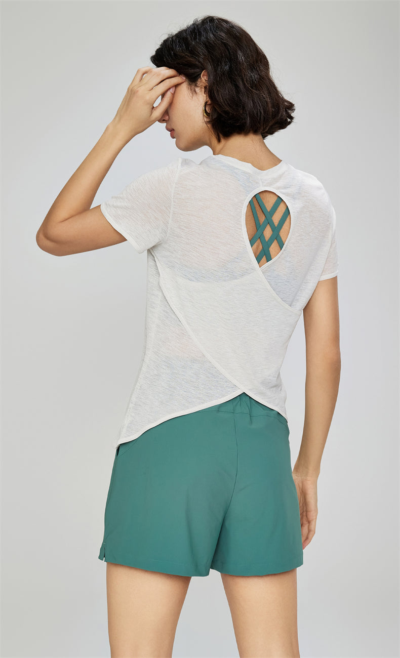 Bamboo Charcoal Yoga Top - White - product view 4 - Lepeins