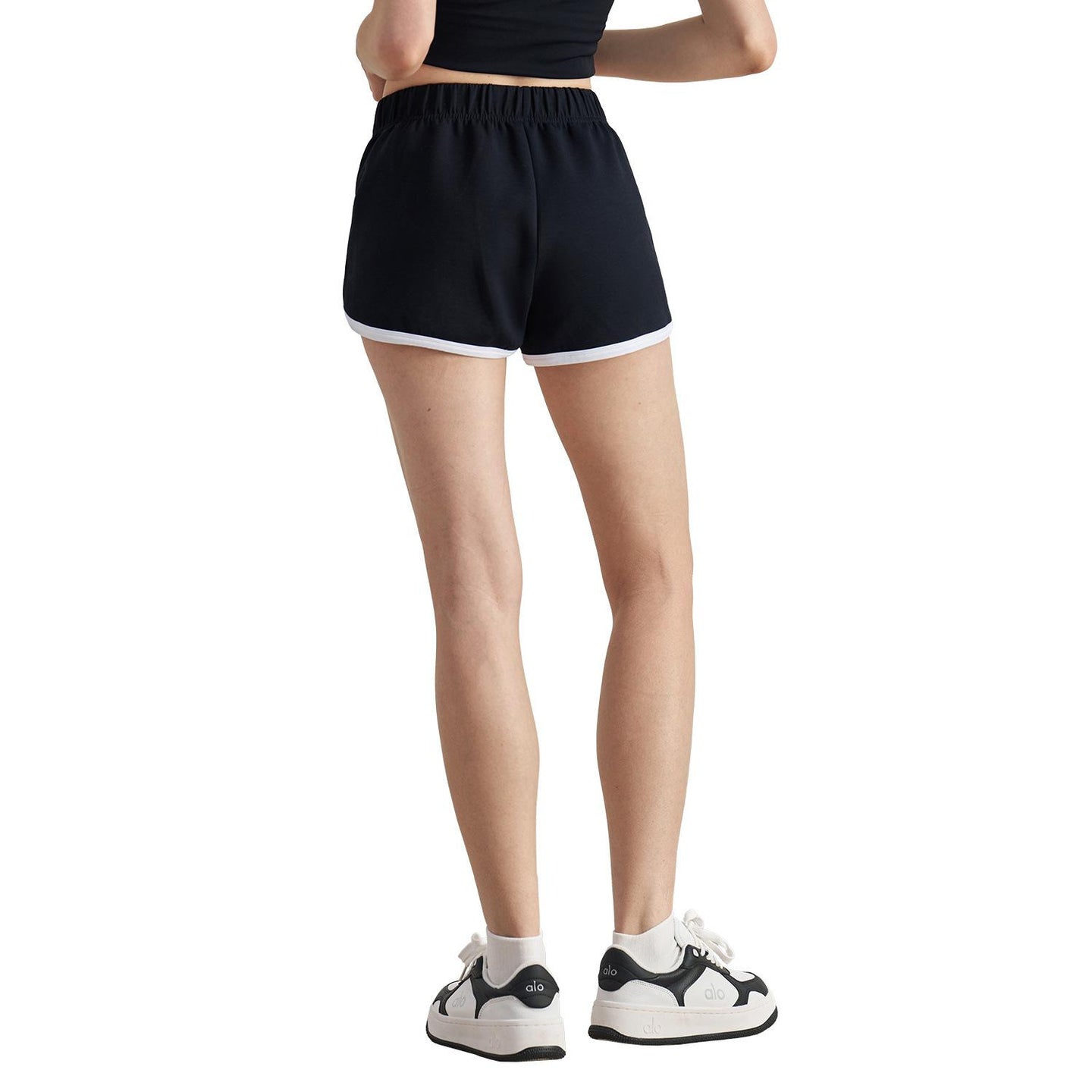 Spring and summer thin high-waisted retro color matching sports shorts women's elastic waist hem split-ended yoga three-point pants
