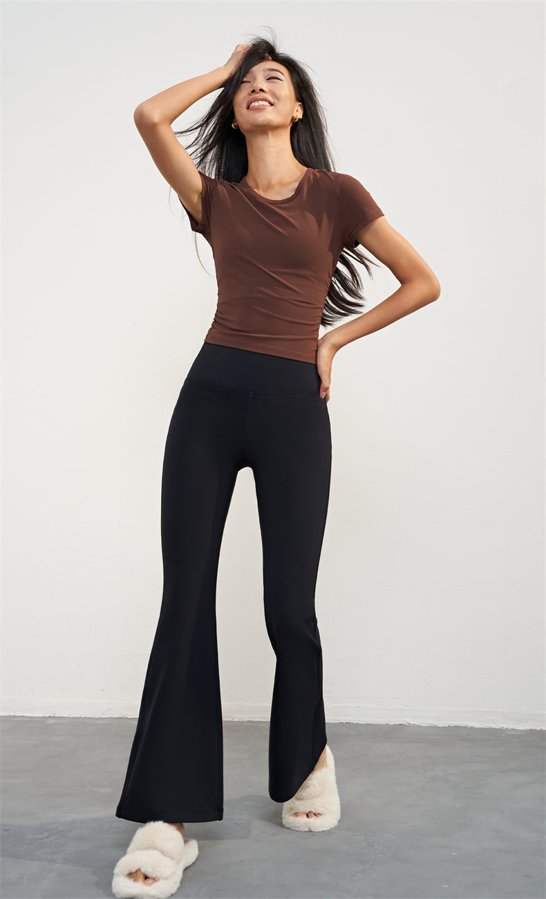CloudSculpt Ribbed Tee side view - women's yoga activewear by Lepeins