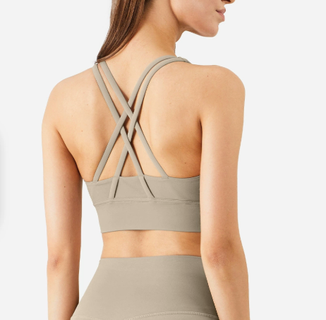 Cross-Back Yoga Bra for Women - Gathering Sports Bra with Removable Pads
