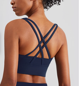 Cross-Back Yoga Bra for Women - Gathering Sports Bra with Removable Pads
