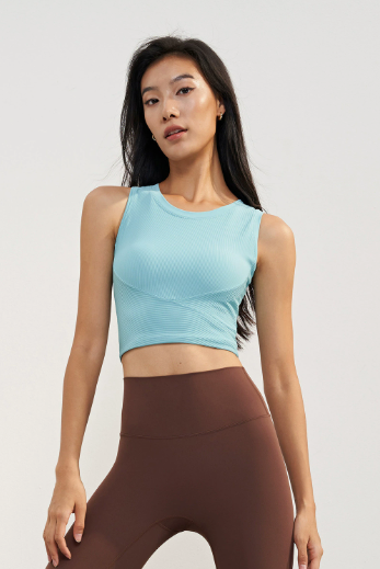 Strappy Padded Studio Sports Bra - Tide cyan - product view 10 - Lepeins