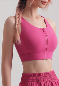 Zipper Sports Bra for Women - Shockproof Yoga Vest with Removable Pads