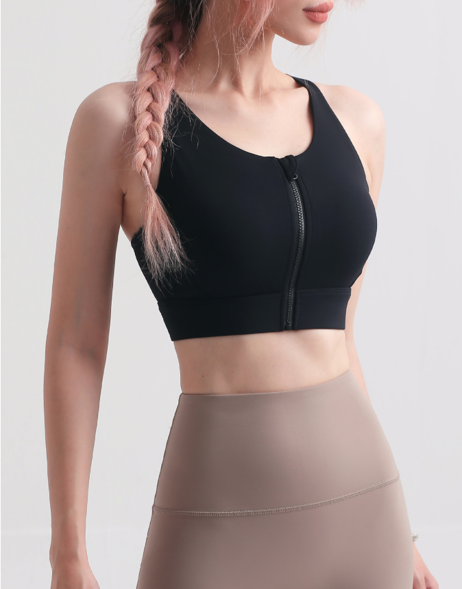Zipper Sports Bra for Women - Shockproof Yoga Vest with Removable Pads