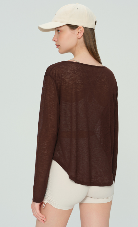 Slub Yarn Plant Fiber Yoga Top for Women - V-Neck Long Sleeve Loungewear