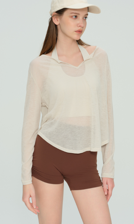 Slub Yarn Plant Fiber Yoga Top for Women - V-Neck Long Sleeve Loungewear