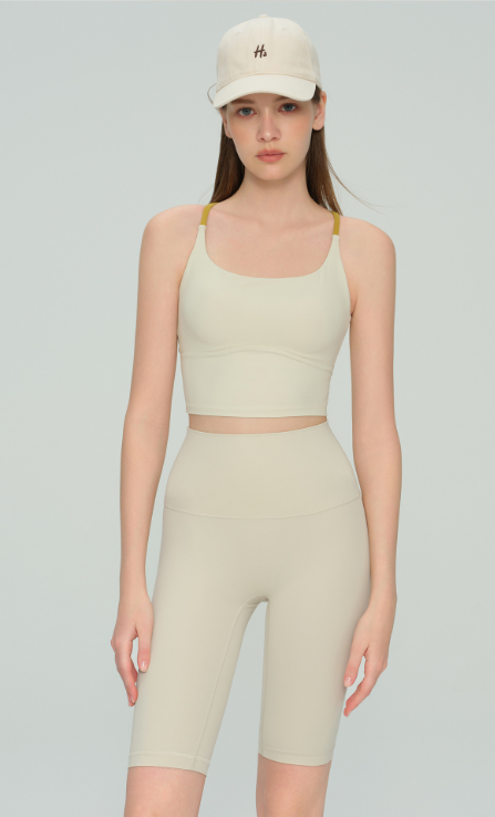 Colorblock Cross-Back Sports Bra front view - women's yoga activewear by Lepeins