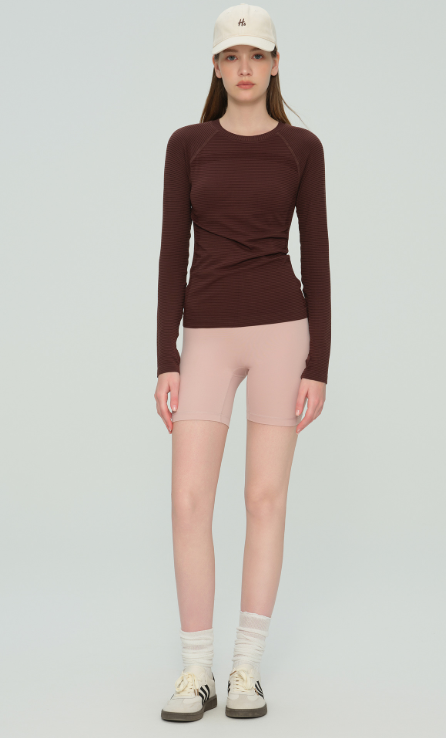 Crew Neck Long-Sleeve Yoga Top front view - women's yoga activewear by Lepeins