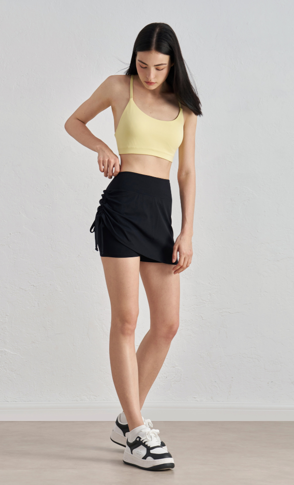 Drawstring Sports Skirt for Women - 2-in-1 Yoga Tennis Skort with Built-In Shorts