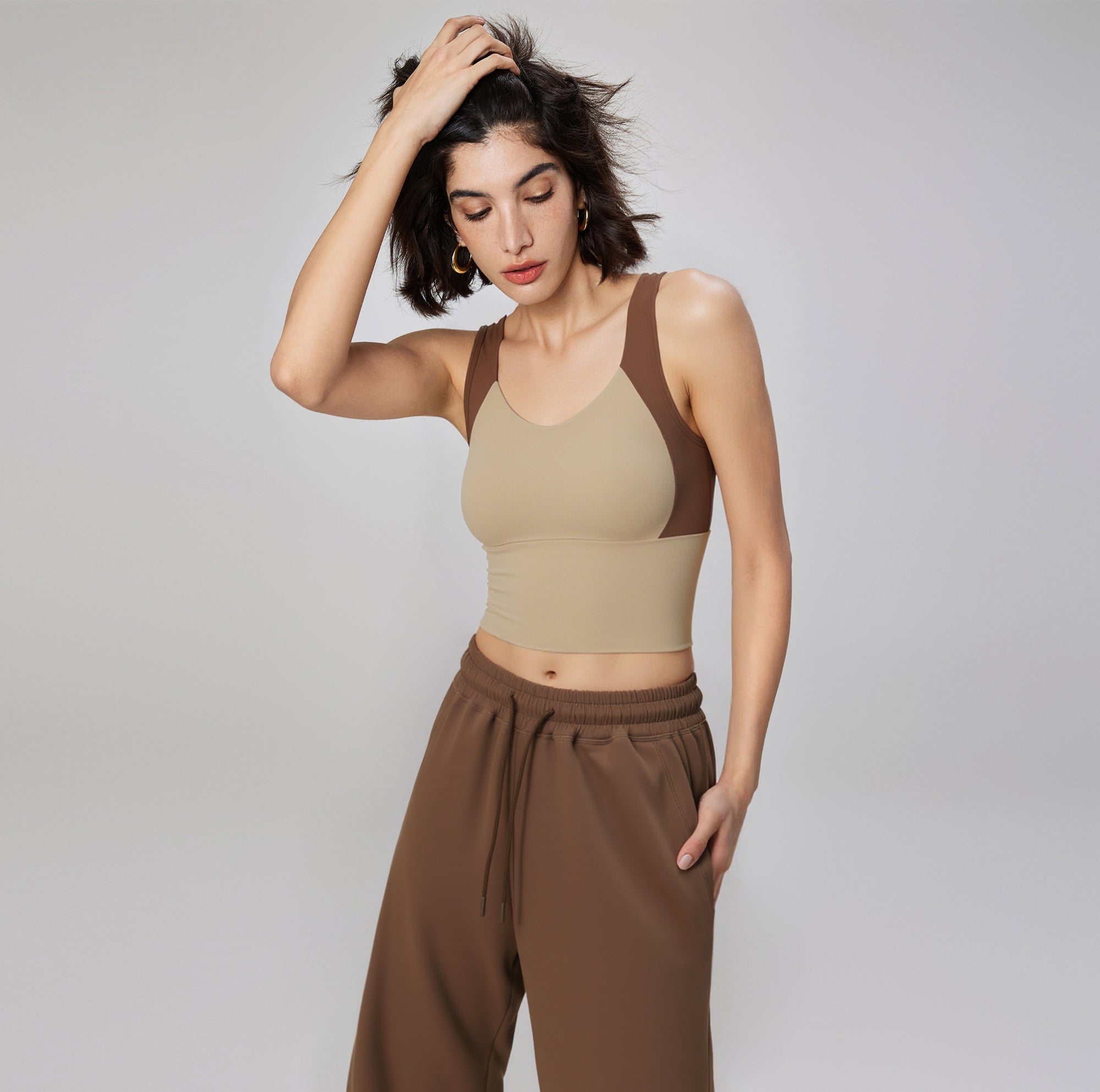 Contrasting Color Fixed Cup Sports Bra for Women - Integrated Yoga Vest