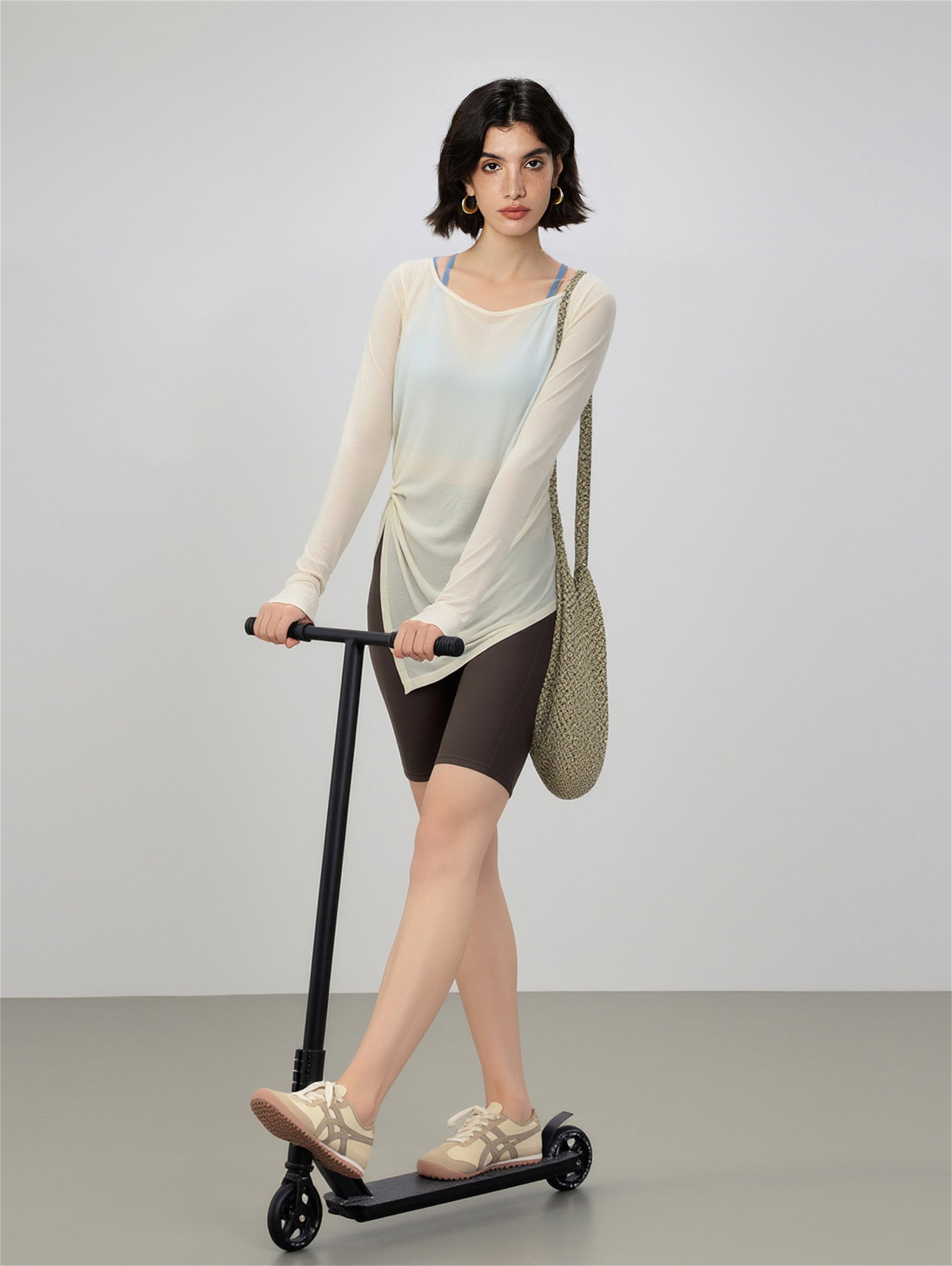 Relaxed Long-Sleeve Yoga Top front view - women's yoga activewear by Lepeins