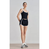 Spring and summer thin high-waisted retro color matching sports shorts women's elastic waist hem split-ended yoga three-point pants