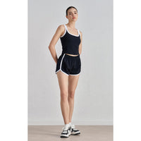Spring and summer thin high-waisted retro color matching sports shorts women's elastic waist hem split-ended yoga three-point pants