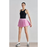 Summer elastic high waist slim yoga skirt lined with anti-light belt pocket tennis skirt casual outer pleated skirt