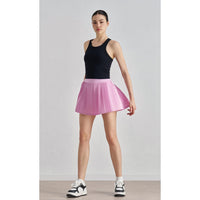 Summer elastic high waist slim yoga skirt lined with anti-light belt pocket tennis skirt casual outer pleated skirt