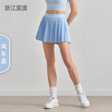 Summer elastic high waist slim yoga skirt lined with anti-light belt pocket tennis skirt casual outer pleated skirt
