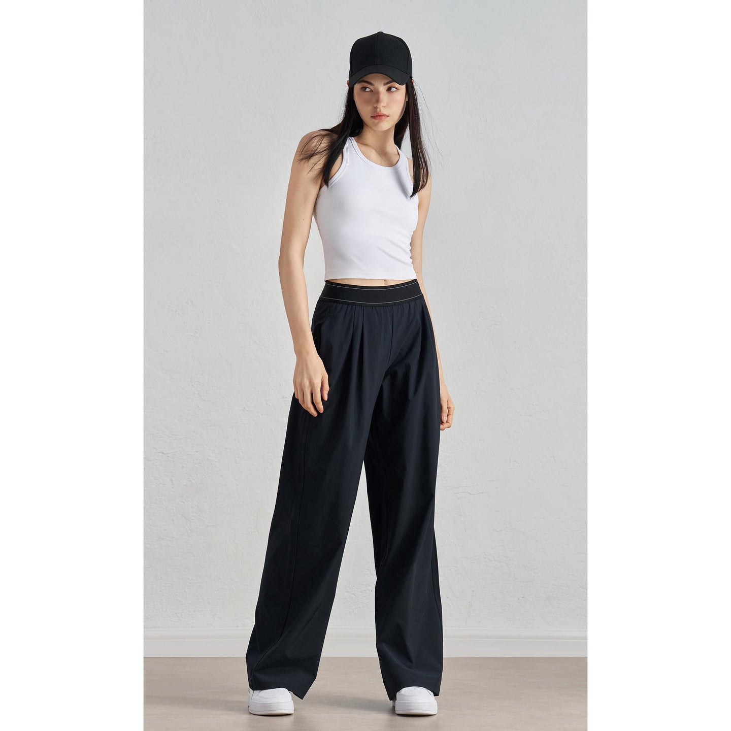 Sz Woven Wide-Leg Yoga Pants for Women - Casual Drape Straight Pants with Waist-Lifting Design
