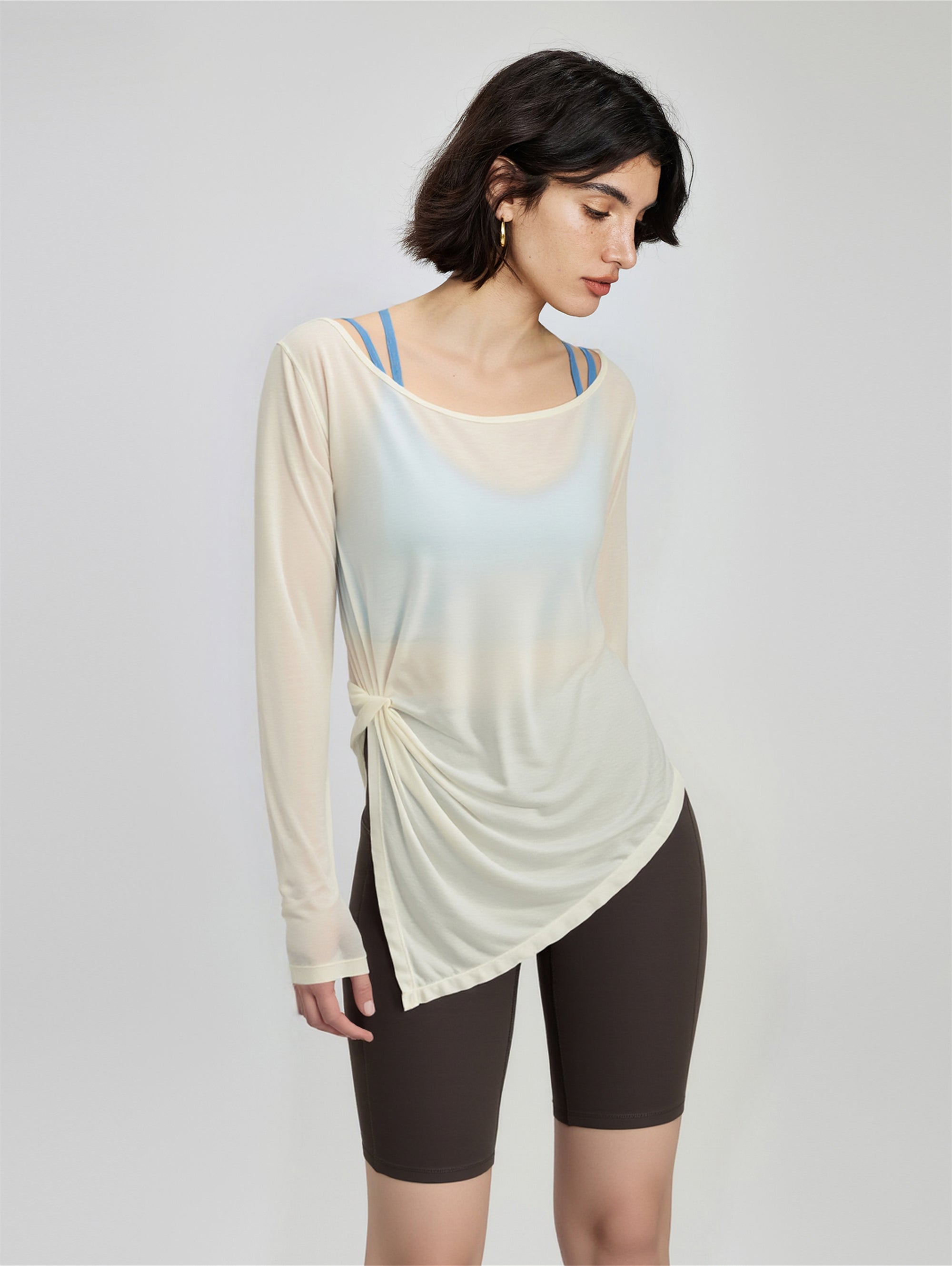 Relaxed Long-Sleeve Yoga Top side view - women's yoga activewear by Lepeins