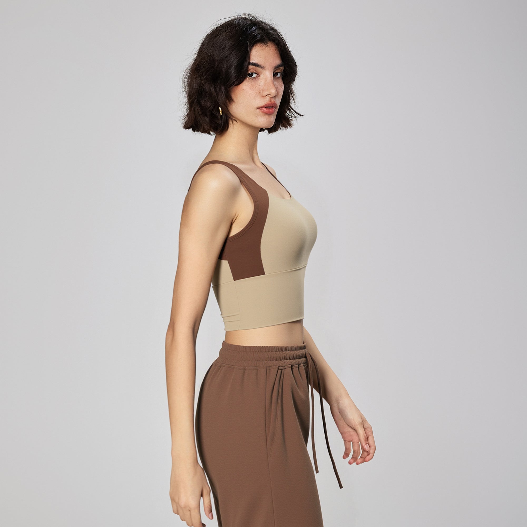 Contrasting Color Fixed Cup Sports Bra for Women - Integrated Yoga Vest