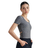Naked yoga short-sleeved women's slim and thin sports T-shirt, high-end back waist hollow out wear front shoulder fitness top