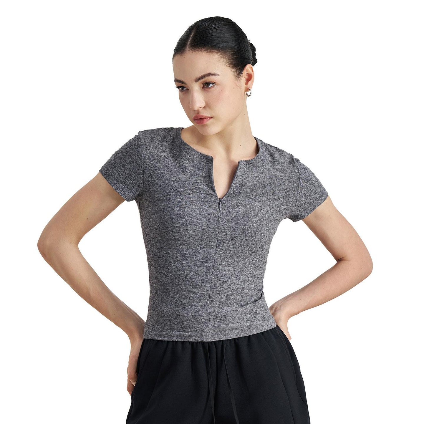 NU Youth Naked Sense Slim Skinny Yoga Short Sleeve High Sense Waist Sports T-Shirt Crew Neck Fitness Top
