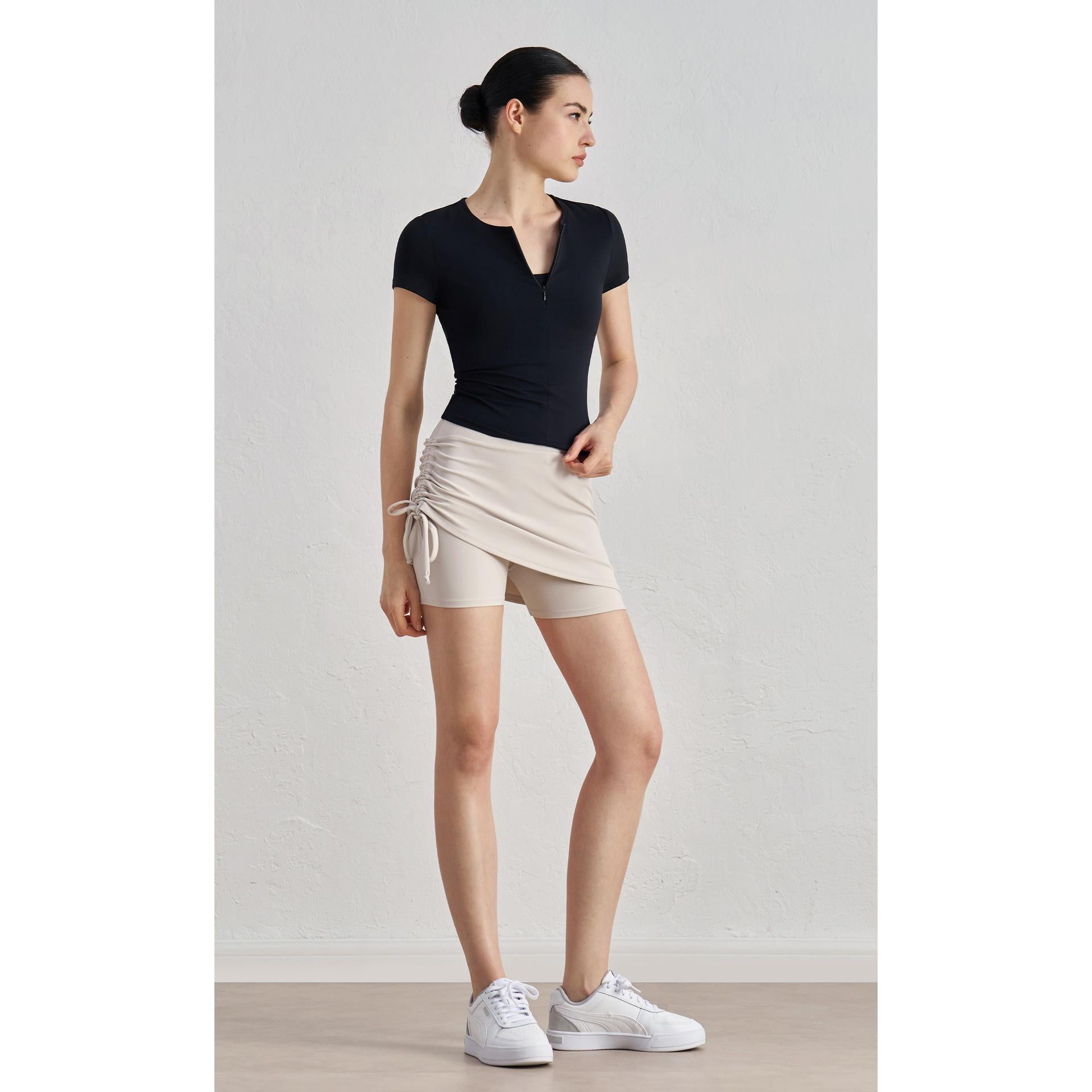 NU Youth Naked Sense Slim Skinny Yoga Short Sleeve High Sense Waist Sports T-Shirt Crew Neck Fitness Top