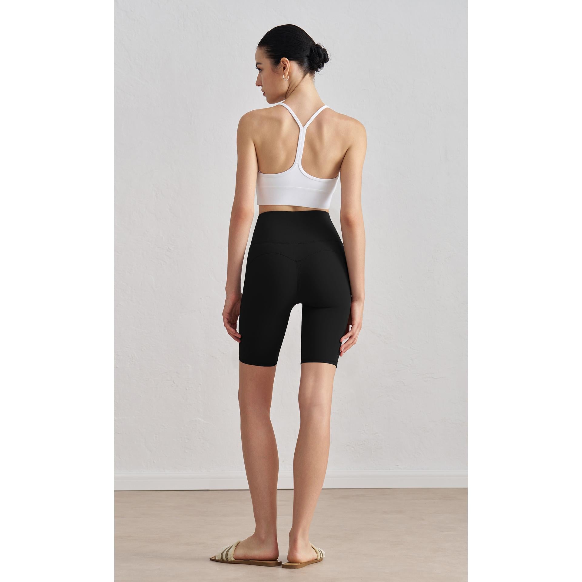High-Waist Studio Bike Shorts fit detail - women's yoga activewear by Lepeins