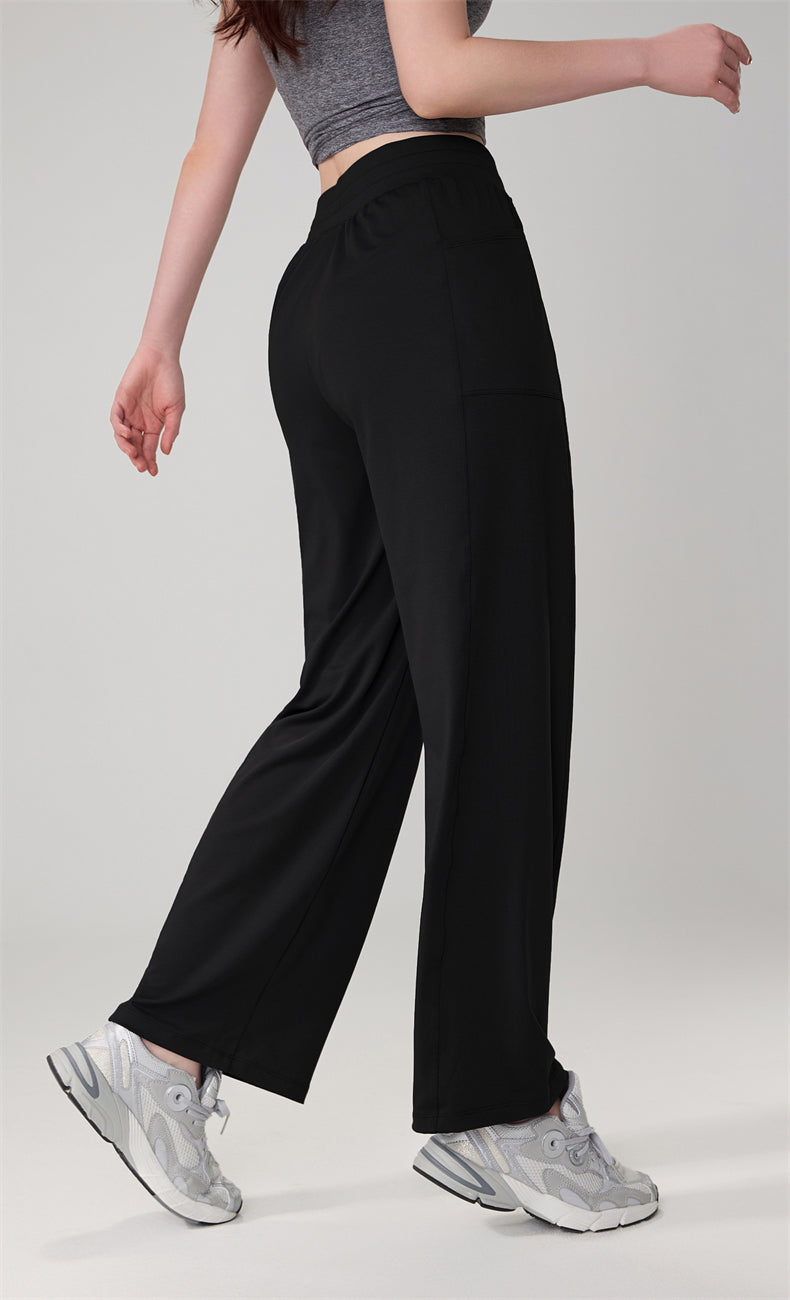 High-Waisted Drawstring Straight-Leg Pants