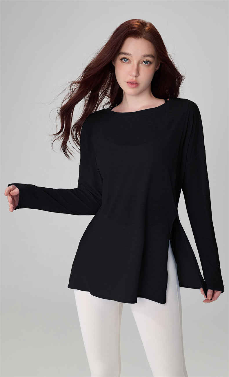 AirFlow Split-Hem Yoga Pullover support detail - Lepeins yoga top for yoga, Pilates and daily movement