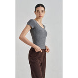 SUN simple and comfortable sports short sleeves skin-friendly nude casual yoga clothes high-end waist and thin fitness T-shirt women