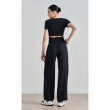 Naked yoga short-sleeved women's slim and thin sports T-shirt, high-end back waist hollow out wear front shoulder fitness top