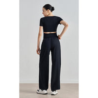 Naked yoga short-sleeved women's slim and thin sports T-shirt, high-end back waist hollow out wear front shoulder fitness top