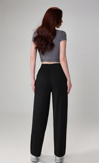 High-Waisted Drawstring Straight-Leg Pants