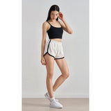 Spring and summer thin high-waisted retro color matching sports shorts women's elastic waist hem split-ended yoga three-point pants