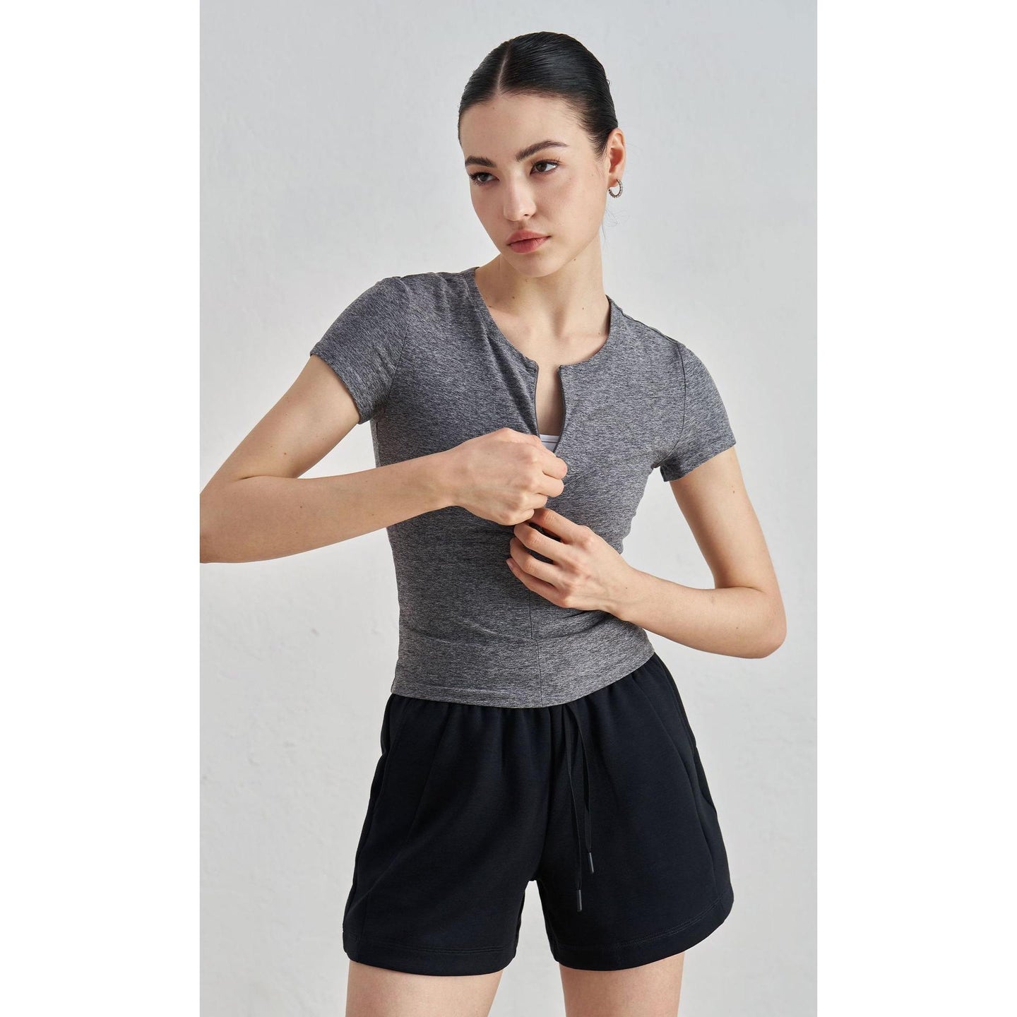 NU Youth Naked Sense Slim Skinny Yoga Short Sleeve High Sense Waist Sports T-Shirt Crew Neck Fitness Top