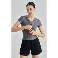 NU Youth Naked Sense Slim Skinny Yoga Short Sleeve High Sense Waist Sports T-Shirt Crew Neck Fitness Top