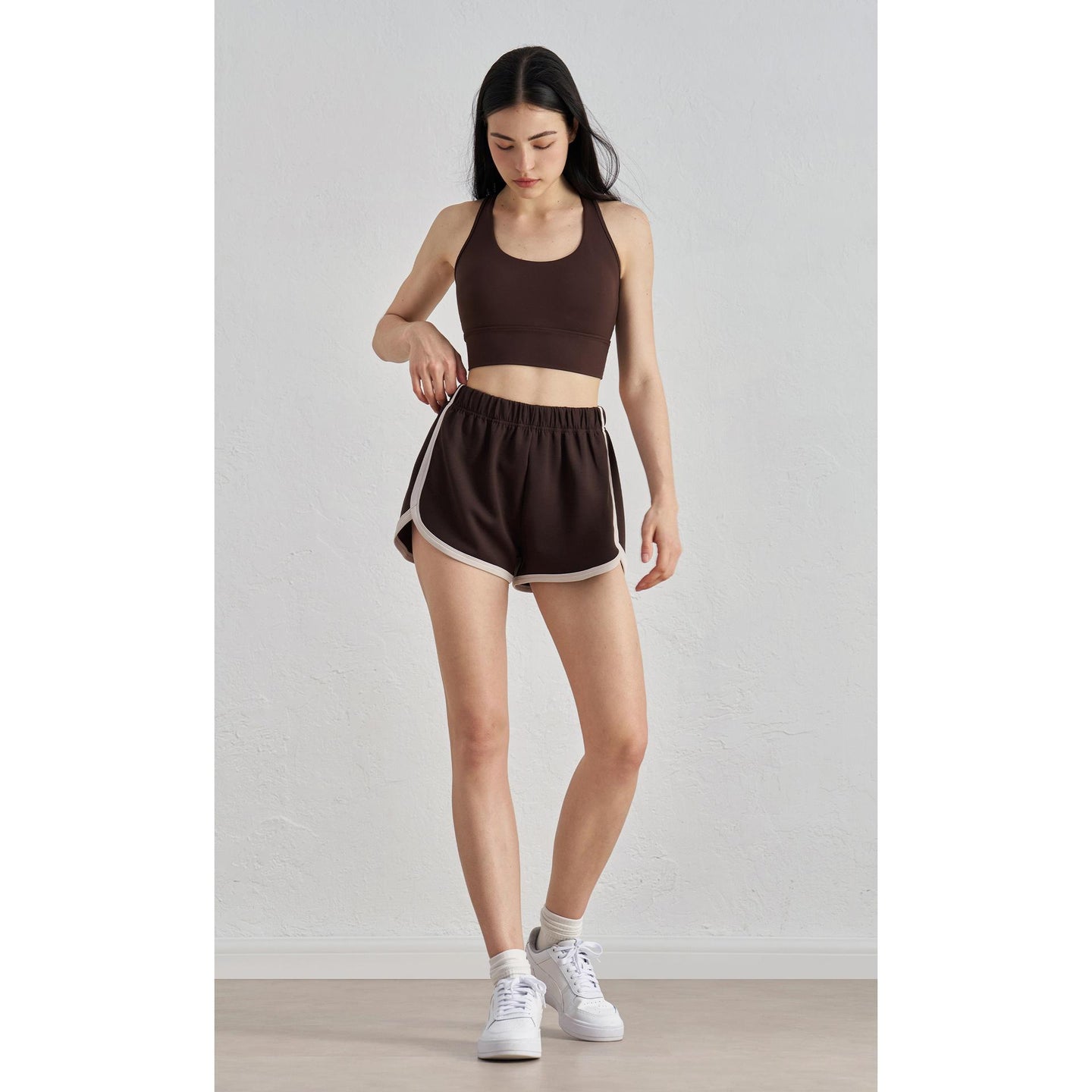 Spring and summer thin high-waisted retro color matching sports shorts women's elastic waist hem split-ended yoga three-point pants