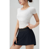 Ribbed Slim Fit Yoga Clothes Women Sports T-Shirt Short Sleeved Front Design Workout Top for Running Fitness Summer