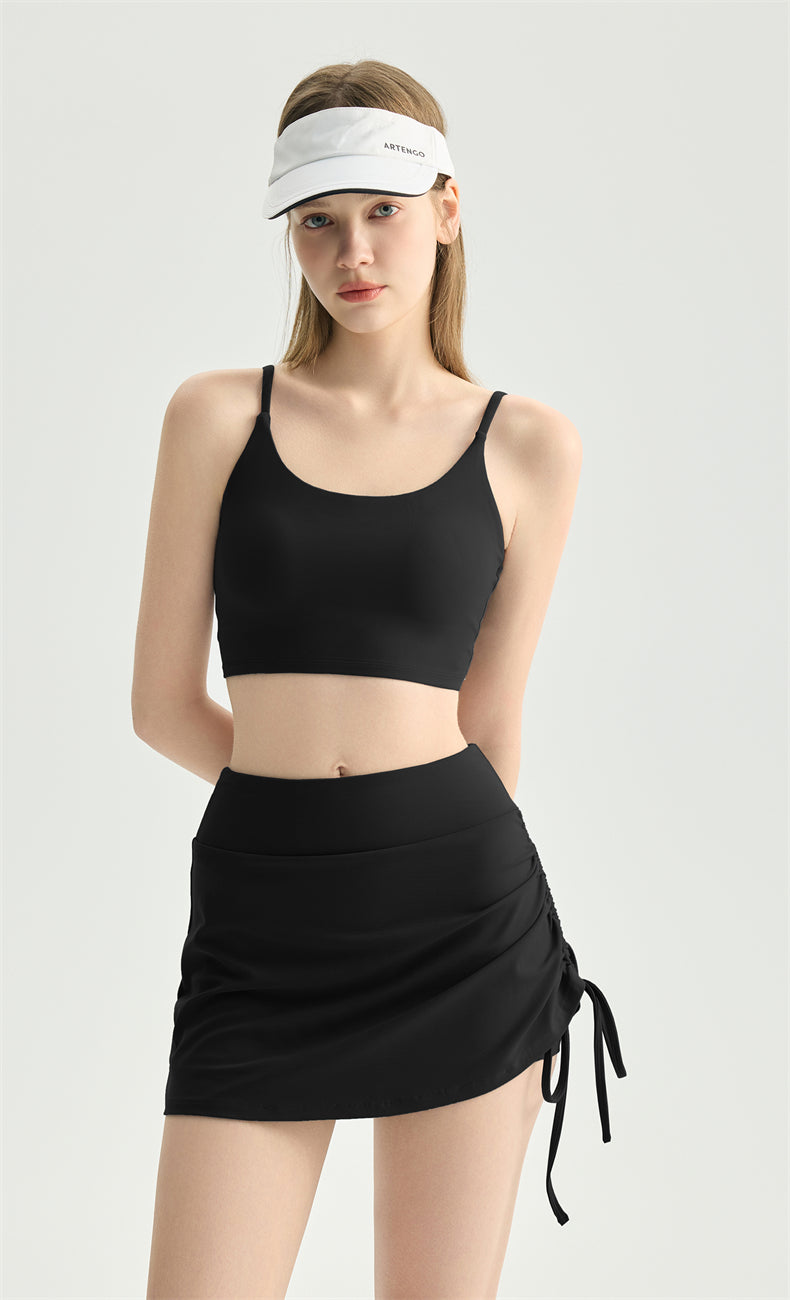 NULS Ruched Active Skort with Side Tie movement view - women's yoga activewear by Lepeins
