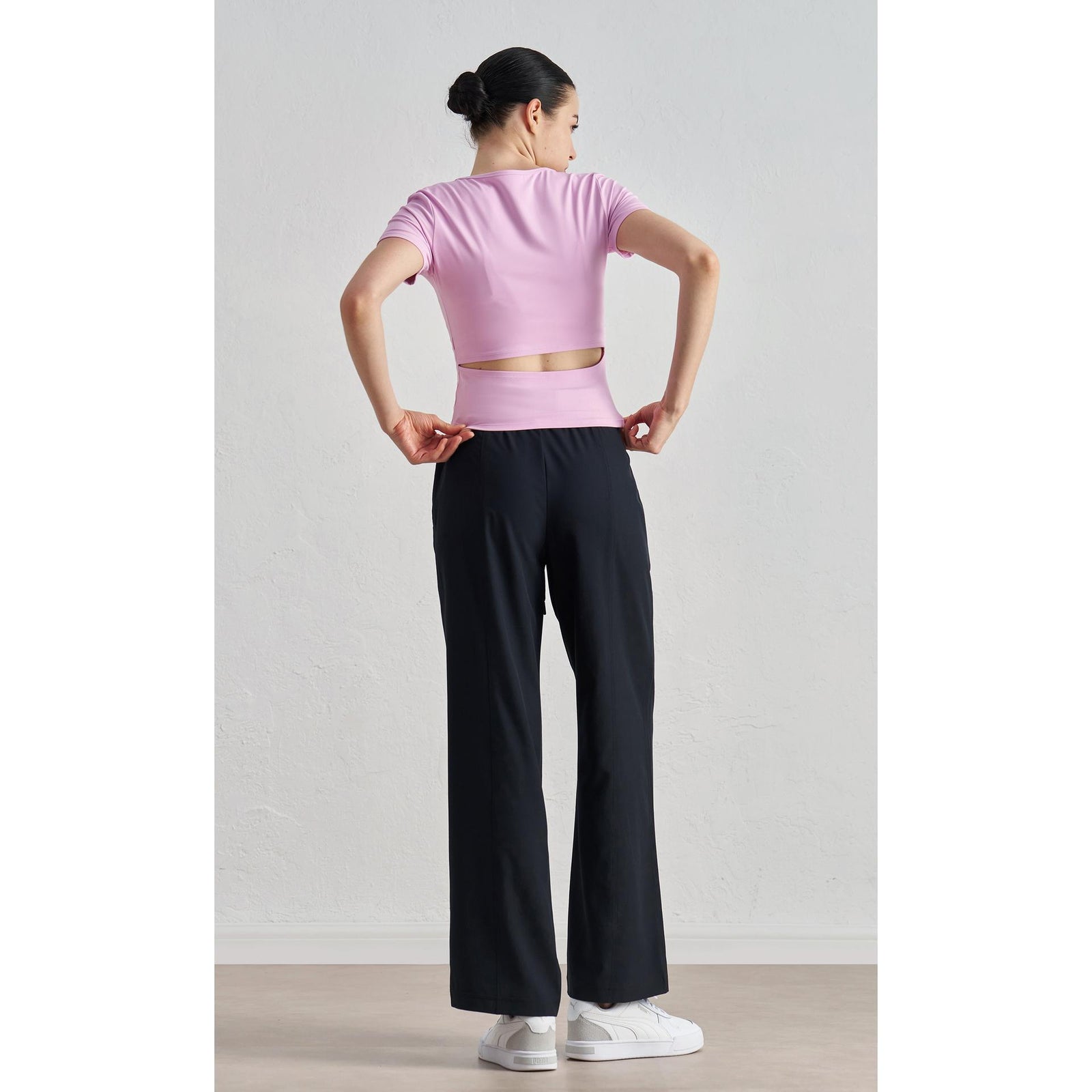 Bare-Feel Yoga T-Shirt for Women - Slim-Fit Hollow Back Short Sleeve Top side view - women's yoga activewear by Lepeins