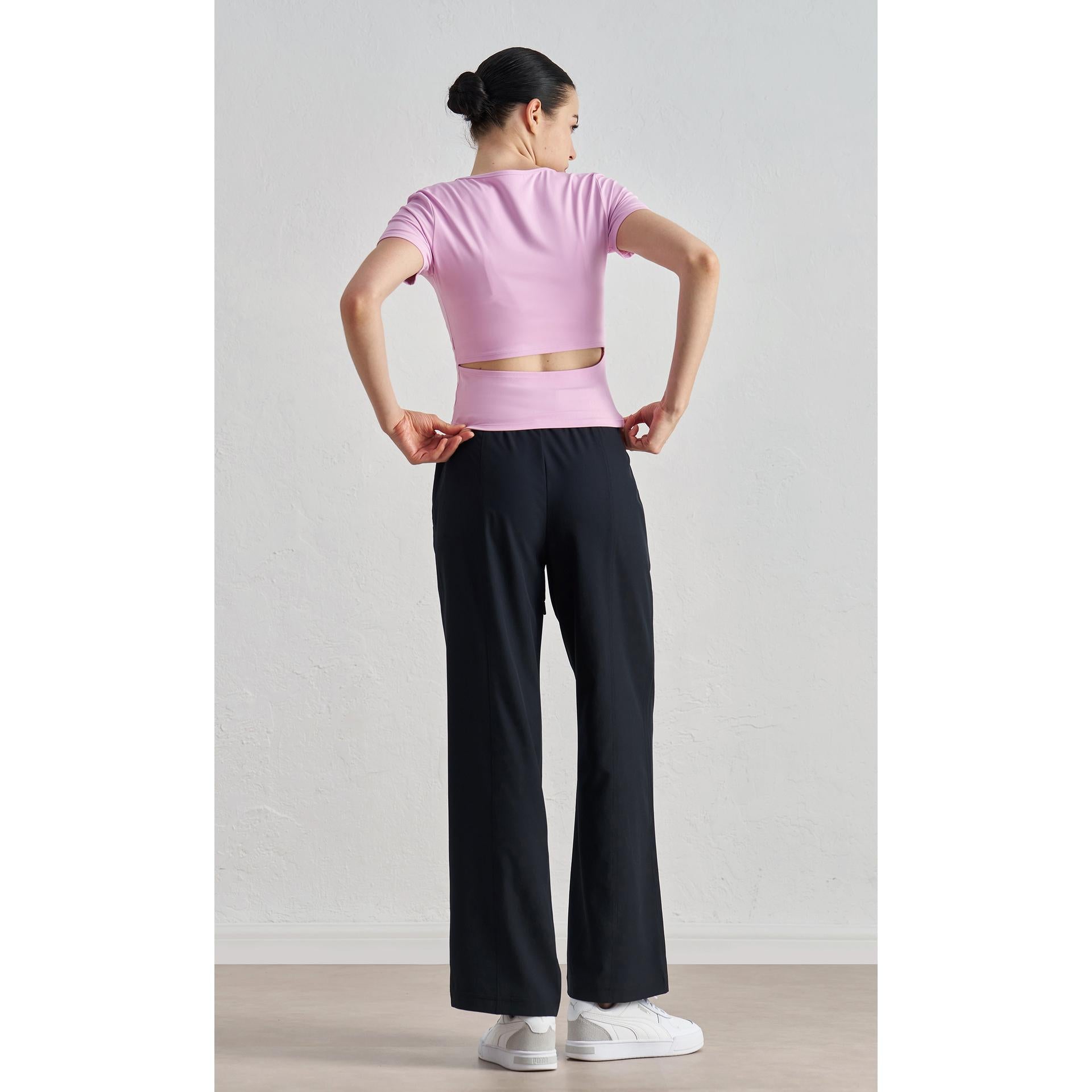 Bare-Feel Yoga T-Shirt for Women - Slim-Fit Hollow Back Short Sleeve Top side view - women's yoga activewear by Lepeins