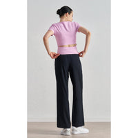 Naked yoga short-sleeved women's slim and thin sports T-shirt, high-end back waist hollow out wear front shoulder fitness top