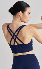 Cross-Back Yoga Bra for Women - Gathering Sports Bra with Removable Pads