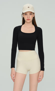 U-Neck Long-Sleeve Padded Yoga Top