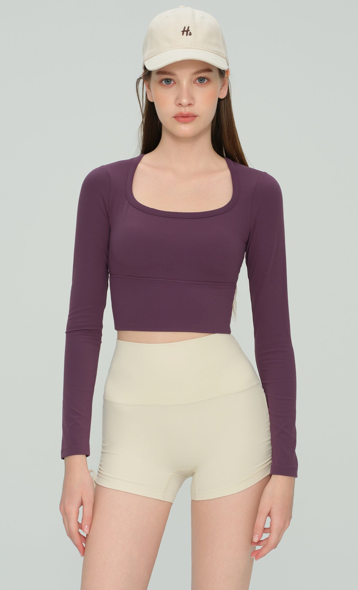 U-Neck Long-Sleeve Padded Yoga Top main product view - Lepeins yoga top for yoga, Pilates and daily movement